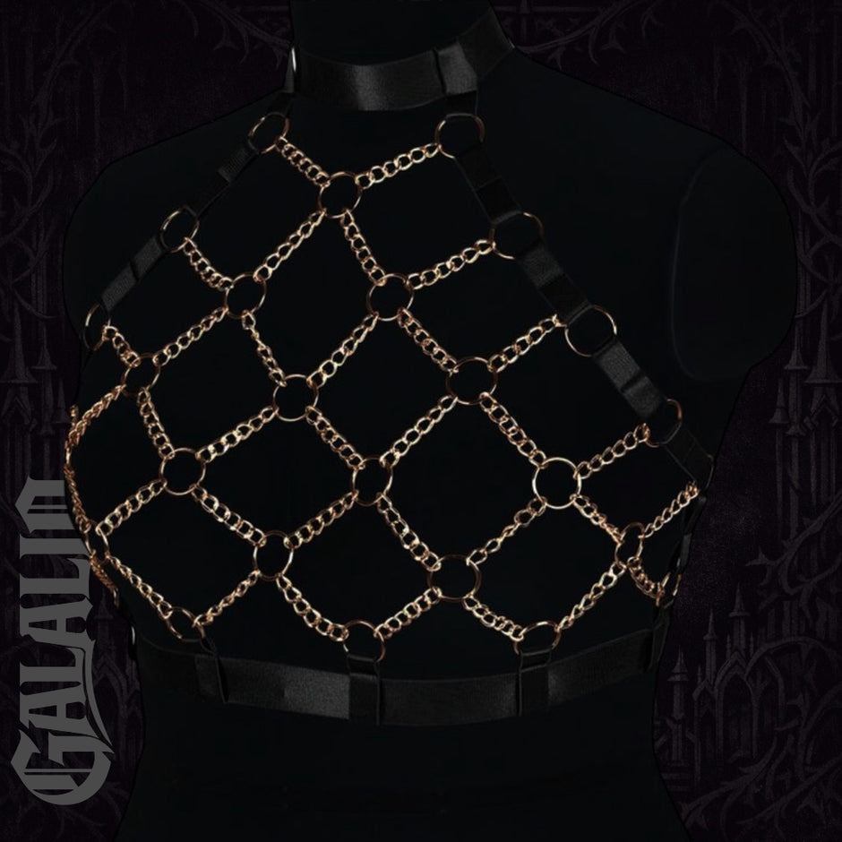 Women Gothic Body Lingerie Gold Garter Belt Harness
