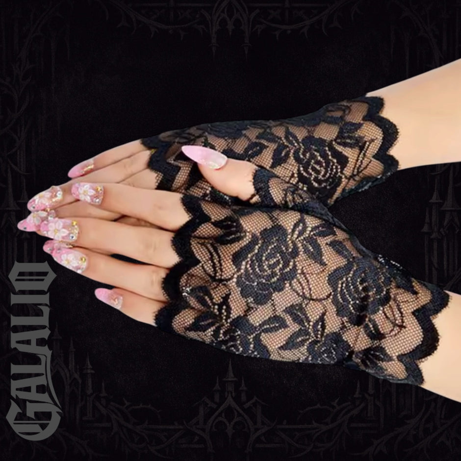 Gothic Lace Fingerless Gloves For Women