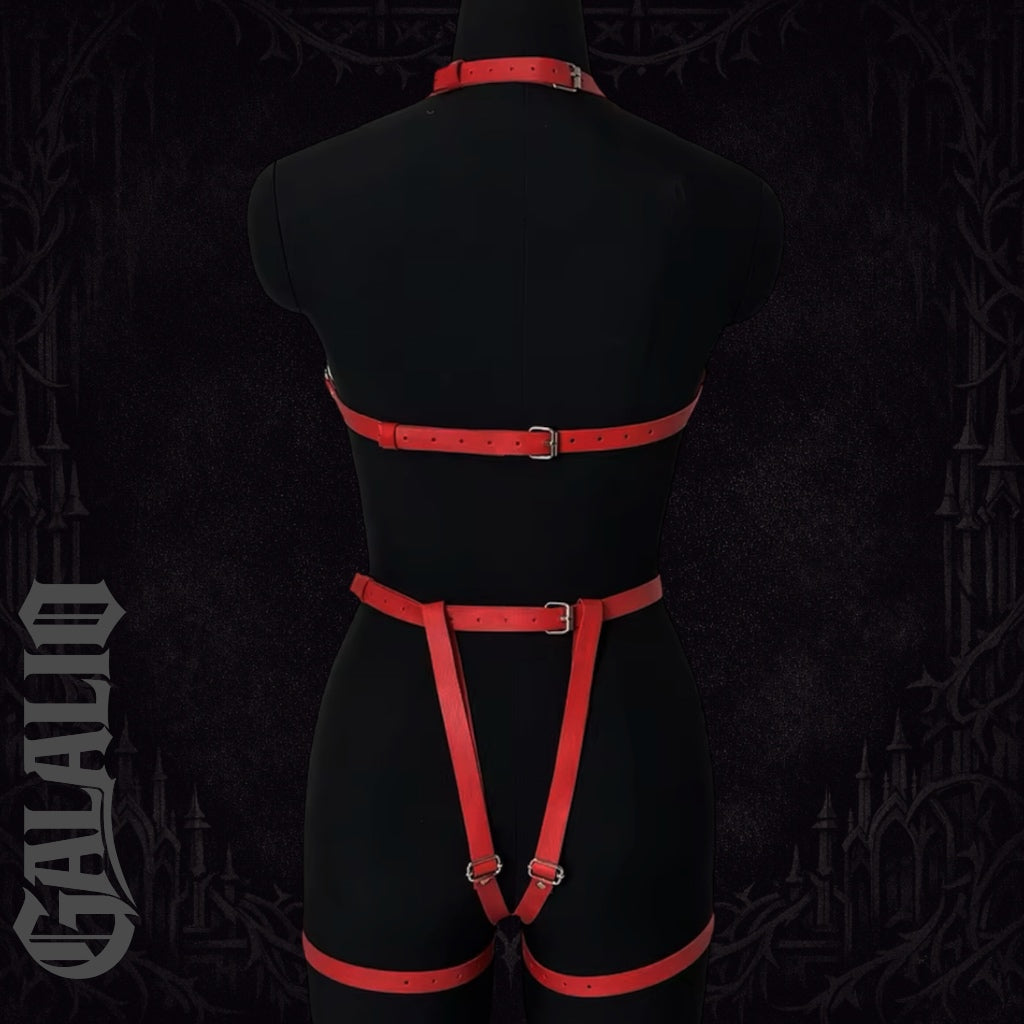 Women Fashion PU Leather Harness Set Waist Belt Studded Decor Harness