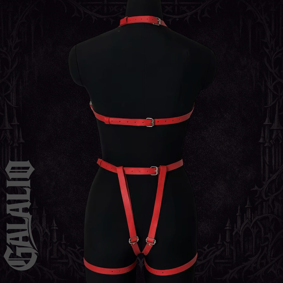 Women Fashion PU Leather Harness Set Waist Belt Studded Decor Harness
