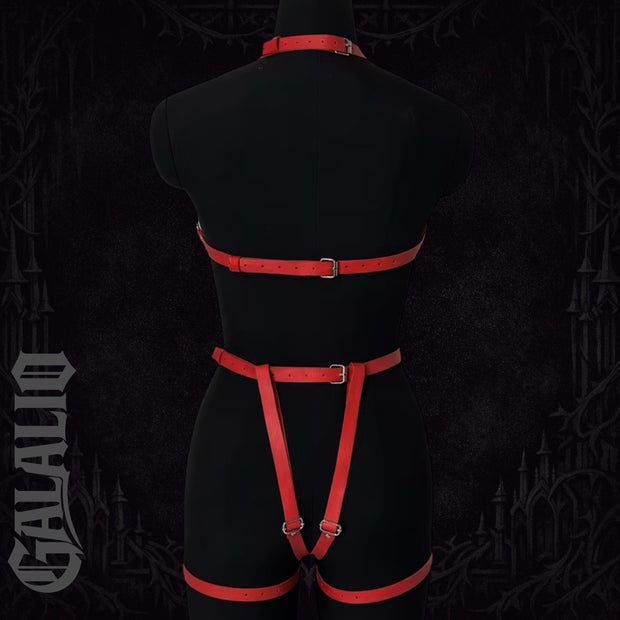 Women Fashion PU Leather Harness Set Waist Belt Studded Decor Harness