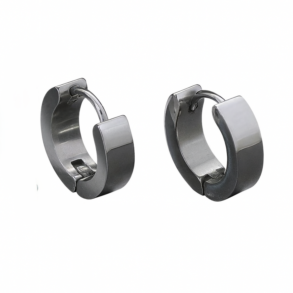 1Pair Men Simple Stainless Steel Silver Earrings