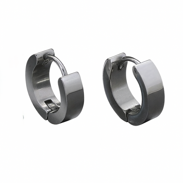 1Pair Men Simple Stainless Steel Silver Earrings