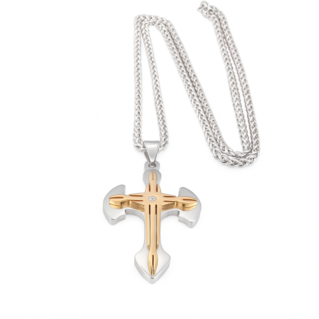 Stainless Steel Cross Pendant Long Necklace