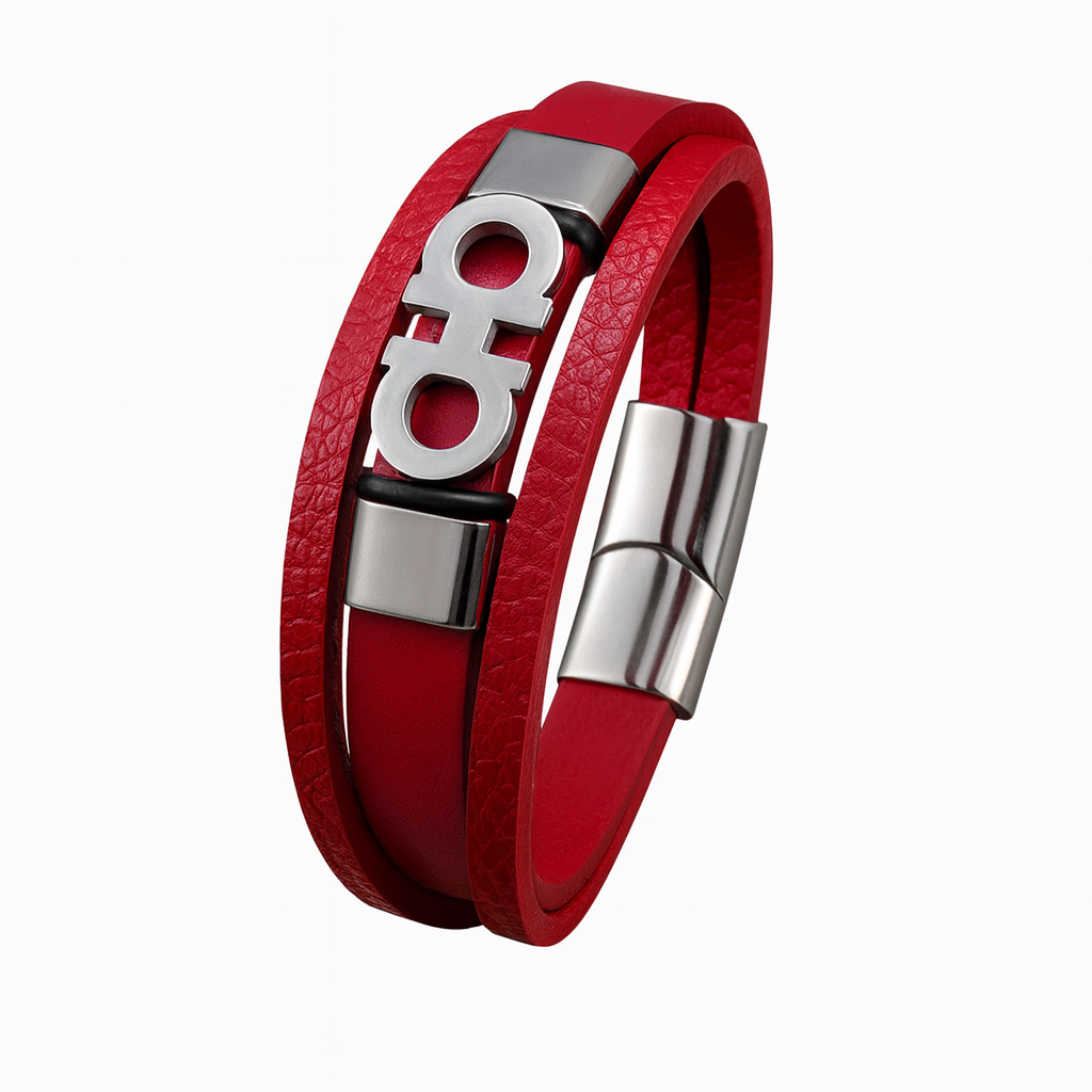 Unisex Leather Stainless Steel Pendant Bracelet