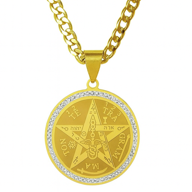 Men Stainless Steel Tetragrammaton Pentagram Necklace