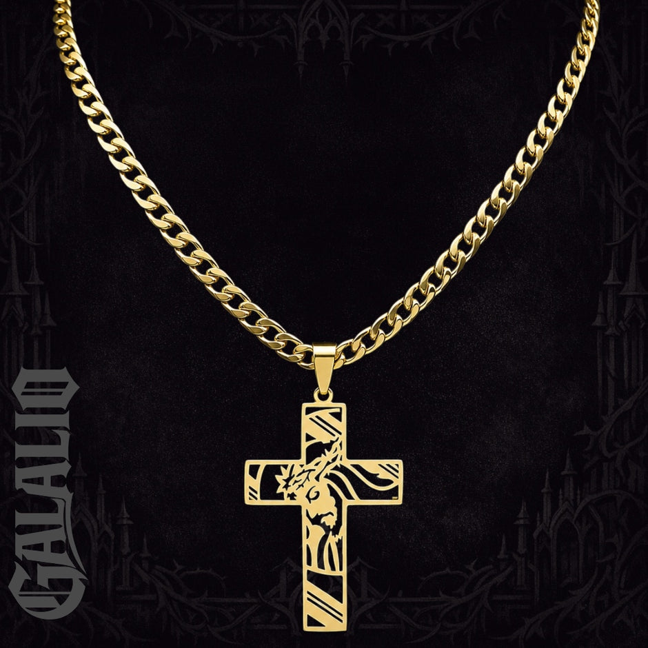 Men Stainless Steel Crown of Thorns Jesus Cross Necklace