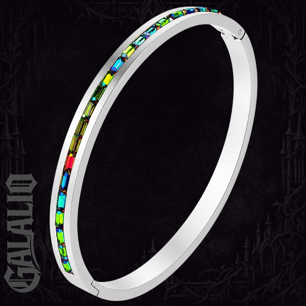 Women Colorful Crystal Row Bangle Stainless Bracelet