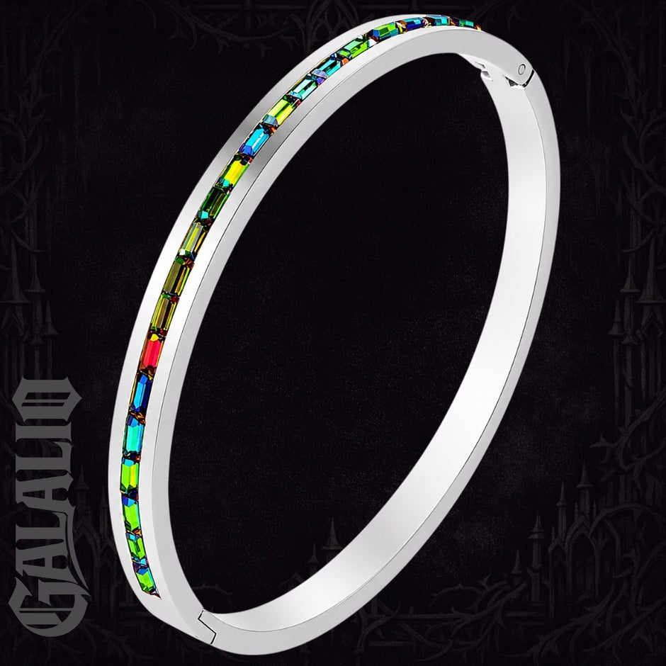 Women Colorful Crystal Row Bangle Stainless Bracelet