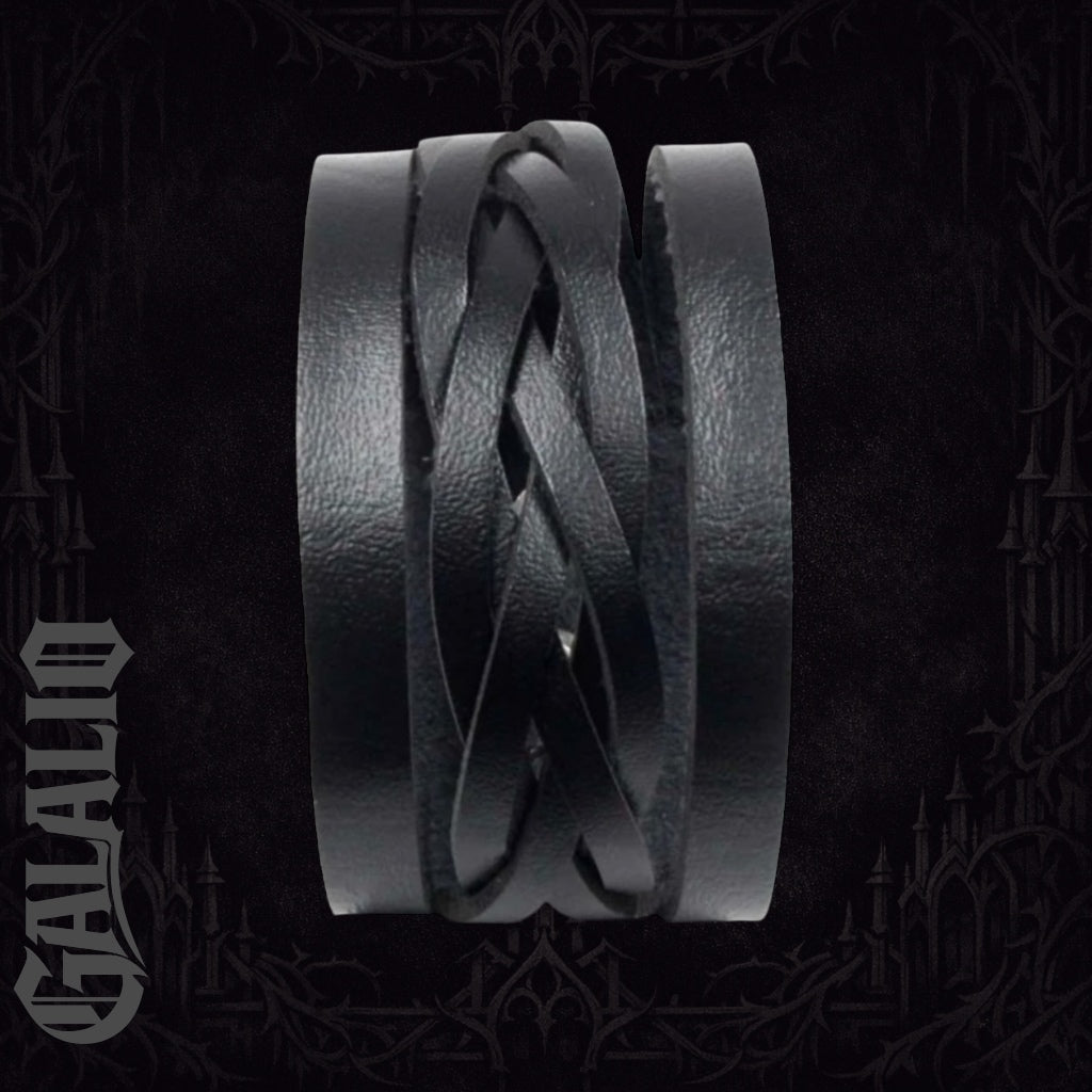 Men Black Leather Wide Bracelet