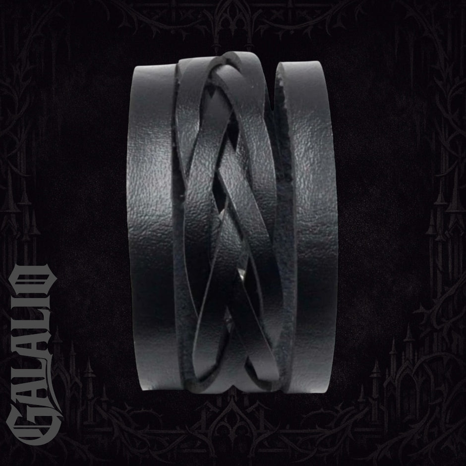 Men Black Leather Wide Bracelet
