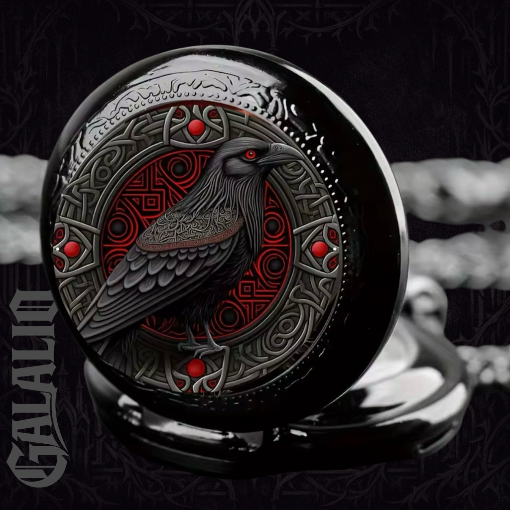 Gothic Design Black Raven Chain Pocket Watch