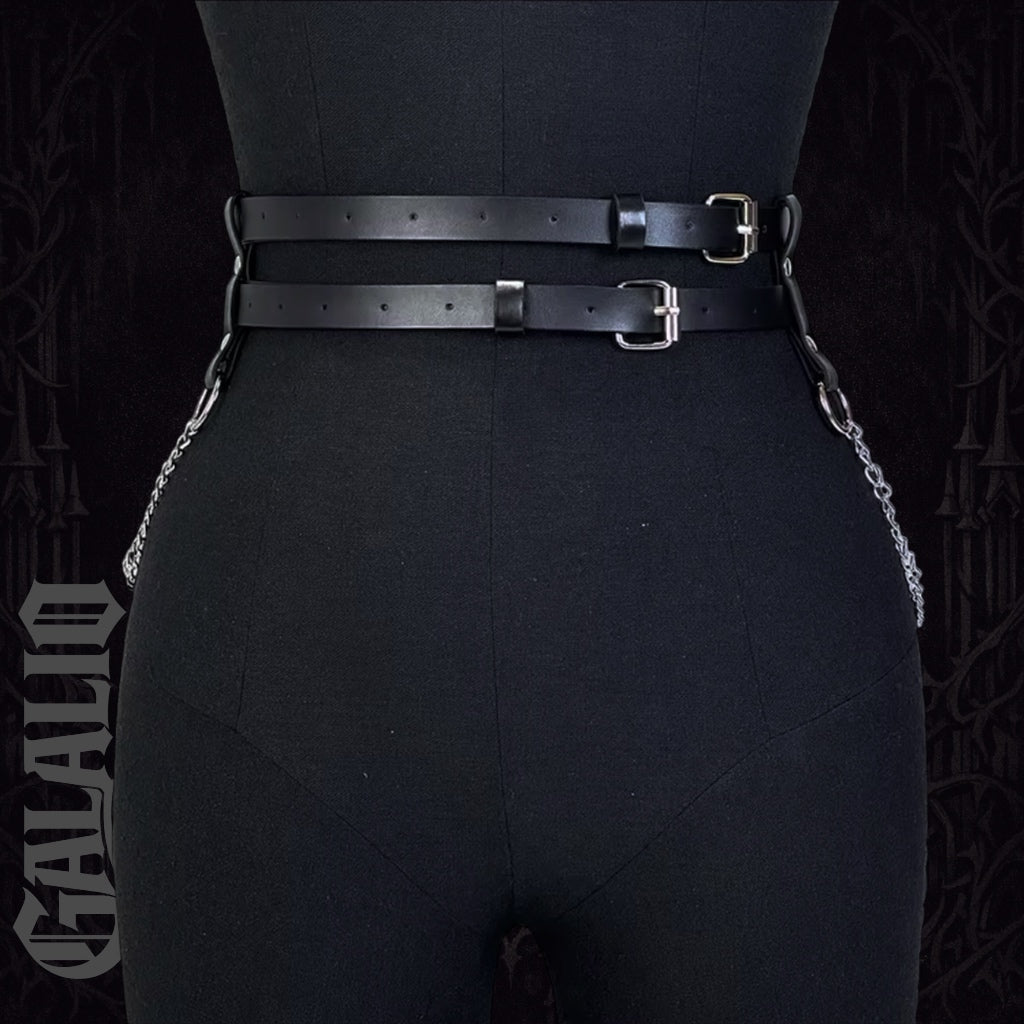 Women PU Leather Belt With Chain Gothic Adjustable Harness