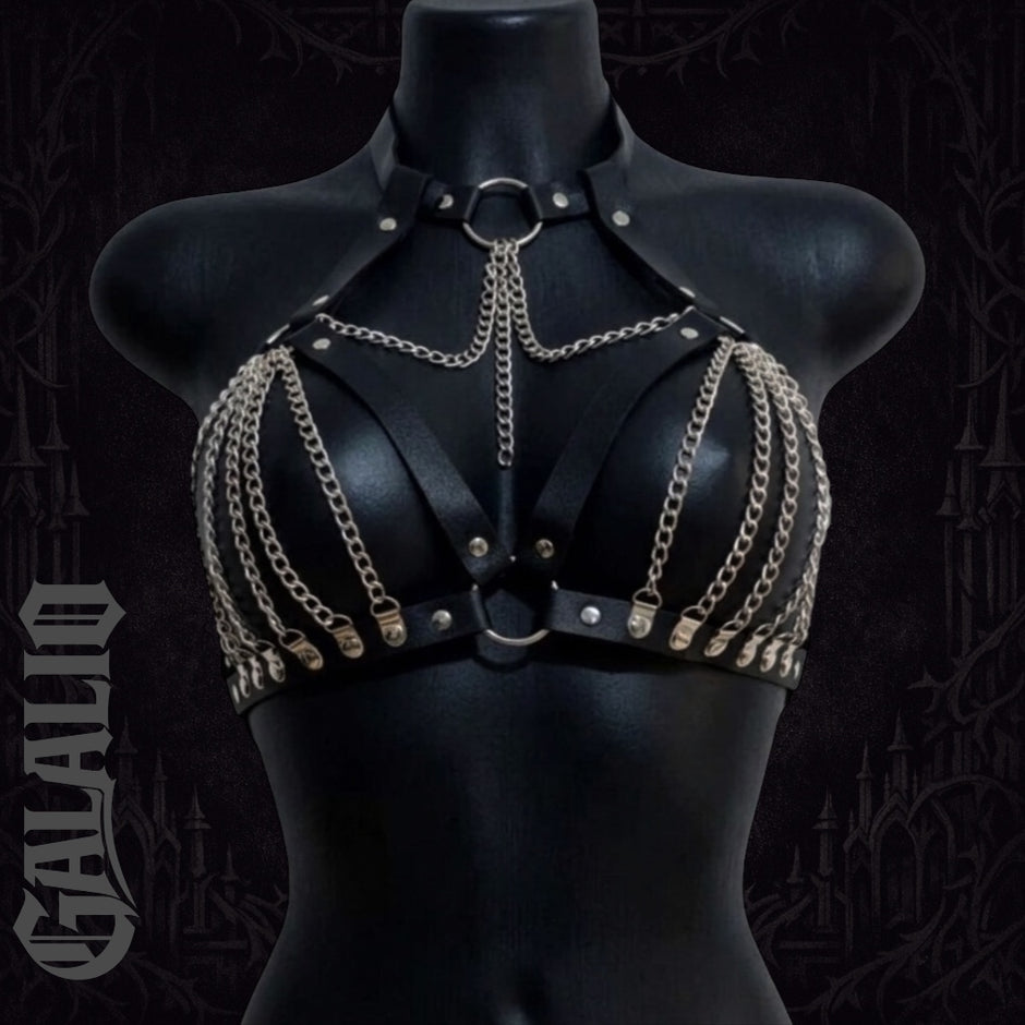 Gothic Style Women Tasseled Chain Bondage Double Buckle Waist Cincher Belt Set