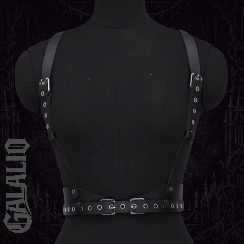 Women Black Faux Leather Asymmetric Chest Harness