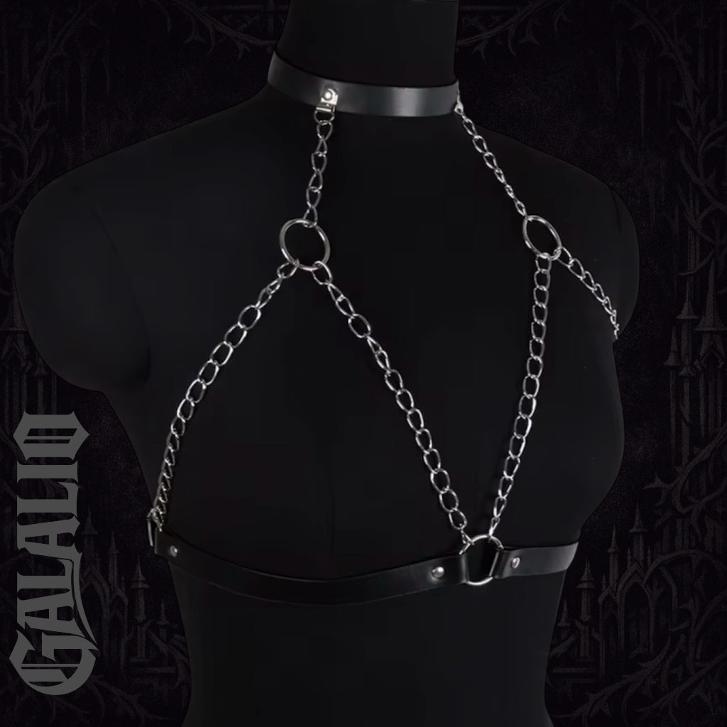 Women PU Leather Corset Single Layer Chain Suspender Harness