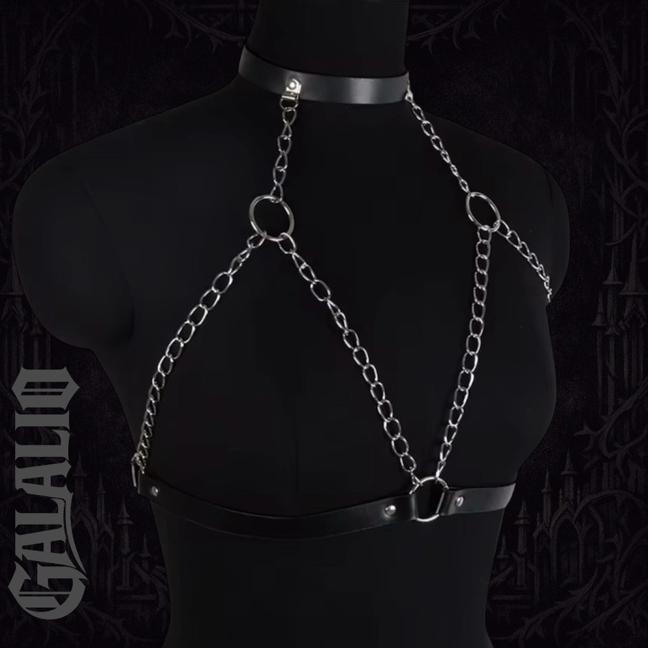 Women PU Leather Corset Single Layer Chain Suspender Harness