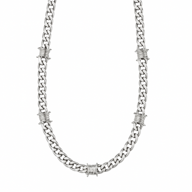 Men Barbed Wire Titanium Steel Studded Chain Necklace