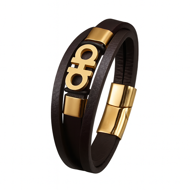 Unisex Leather Stainless Steel Pendant Bracelet