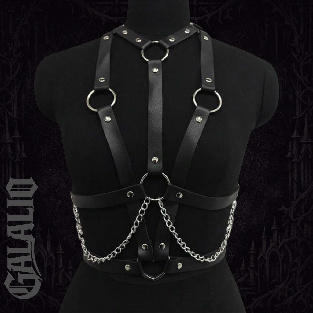 Women Gothic Punk PU Leather Multi Layer Chain Harness