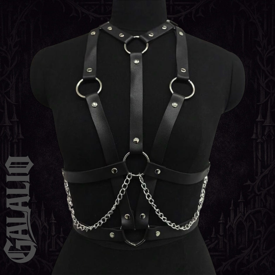 Women Gothic Punk PU Leather Multi Layer Chain Harness
