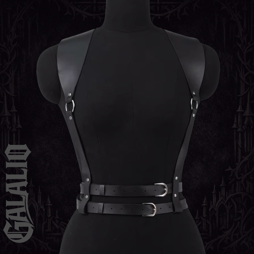 Women Black Gothic PU Leather Chest Harness