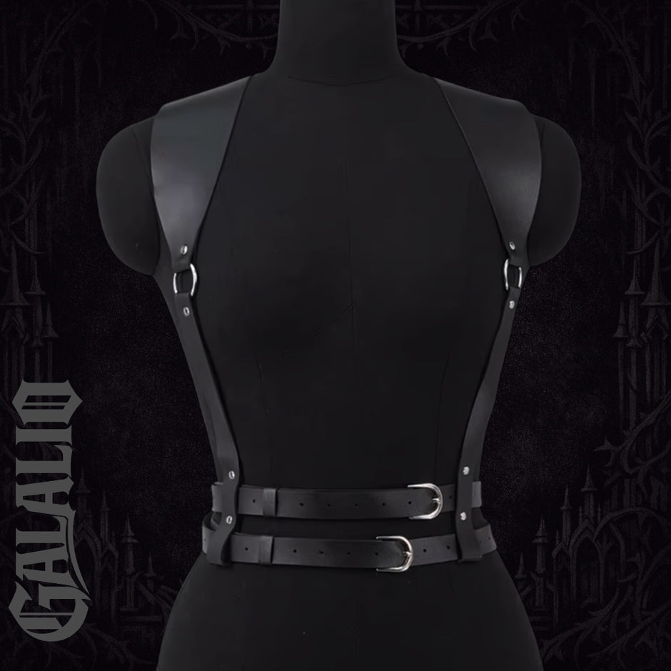 Women Black Gothic PU Leather Chest Harness