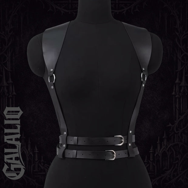 Women Black Gothic PU Leather Chest Harness