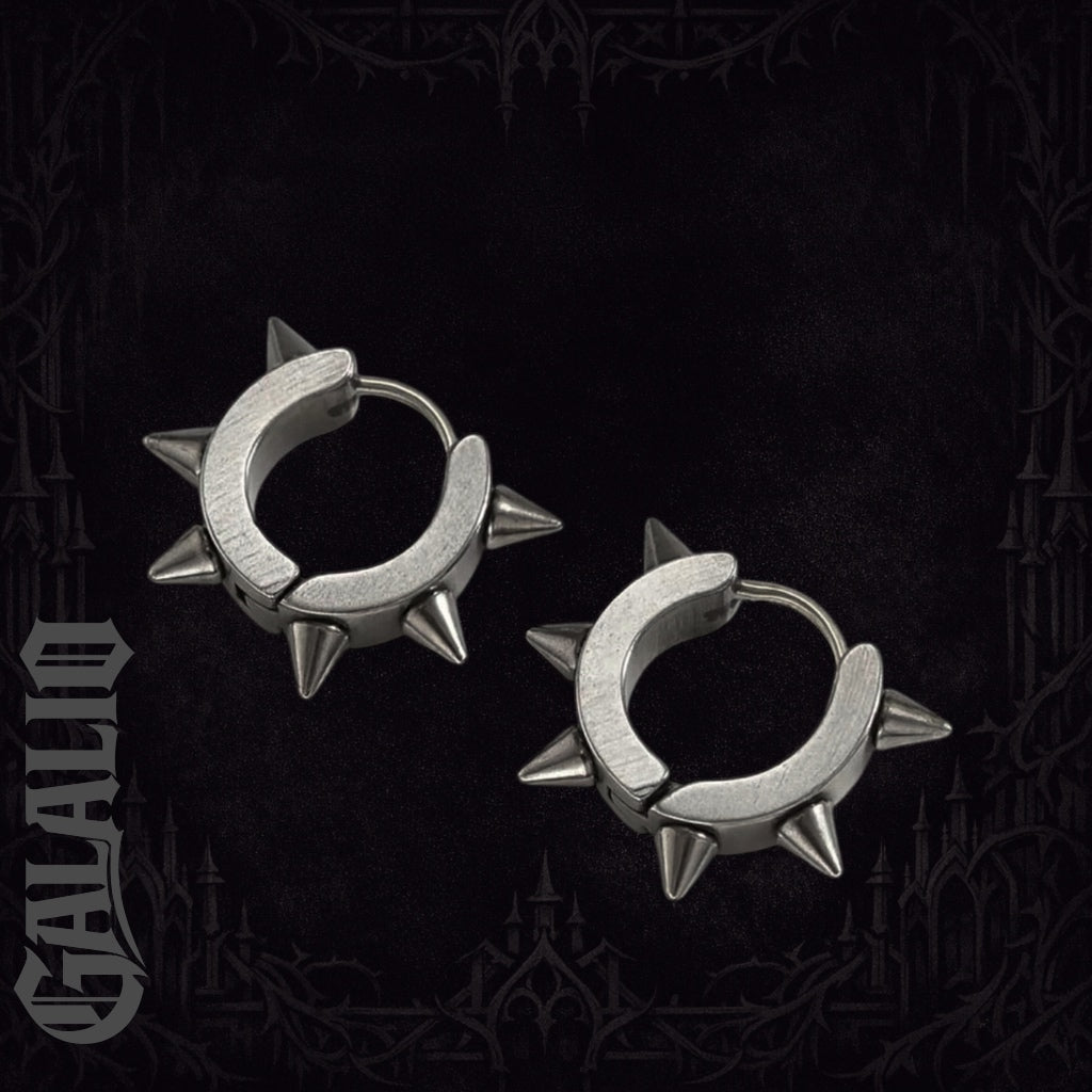 1Pair Men Stainless Steel Spiked Decor Hoop Earrings