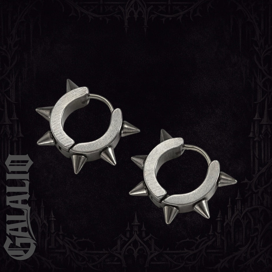 1Pair Men Stainless Steel Spiked Decor Hoop Earrings
