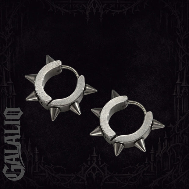 1Pair Men Stainless Steel Spiked Decor Hoop Earrings