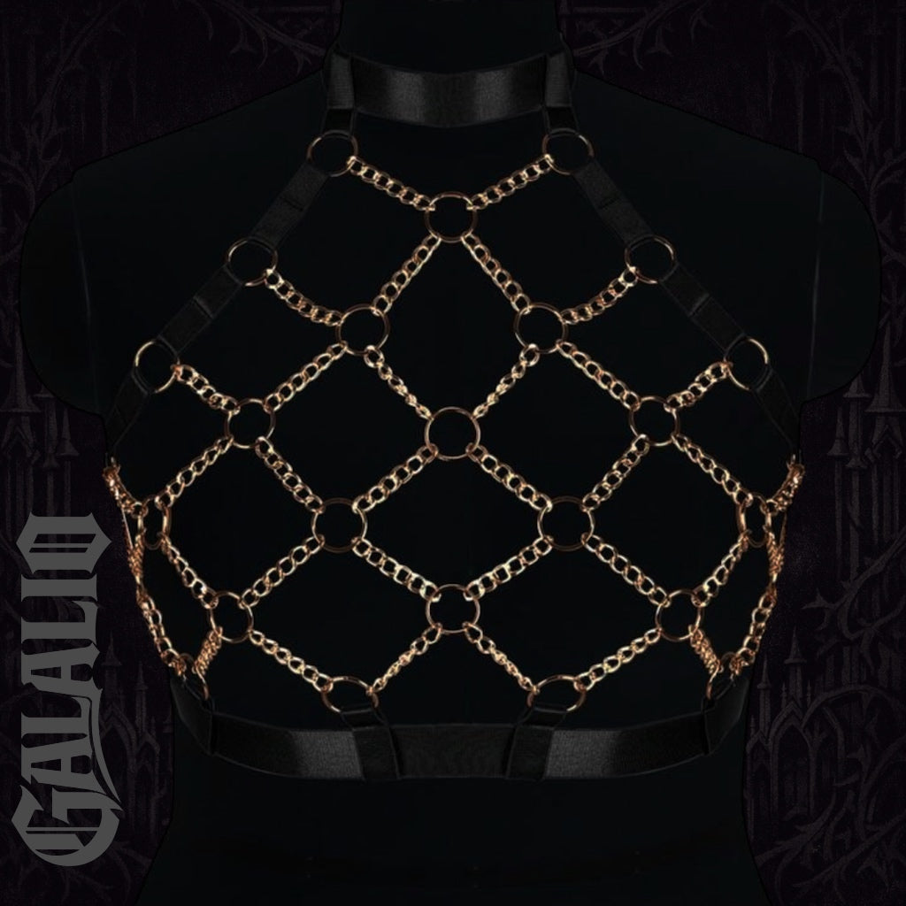 Women Gothic Body Lingerie Gold Garter Belt Harness