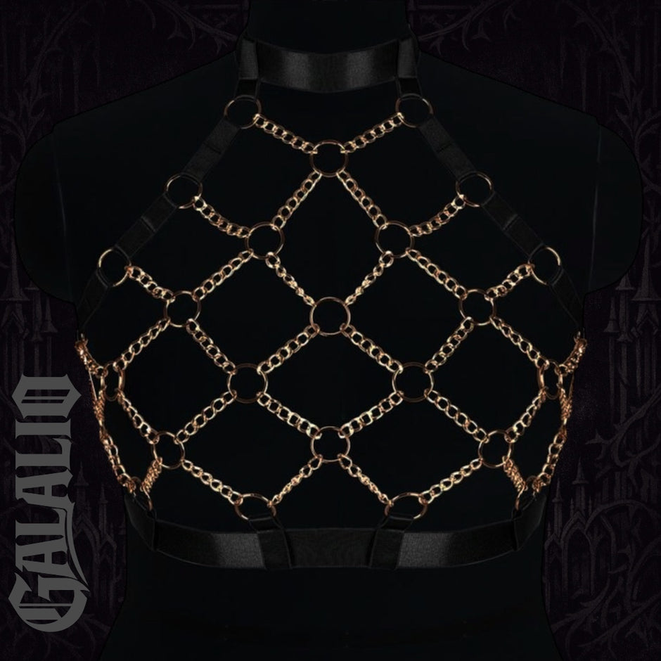 Women Gothic Body Lingerie Gold Garter Belt Harness