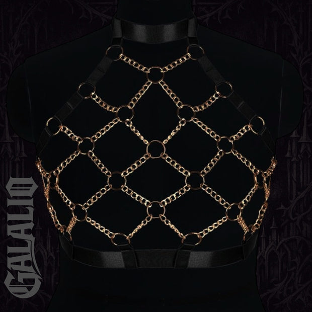 Women Gothic Body Lingerie Gold Garter Belt Harness