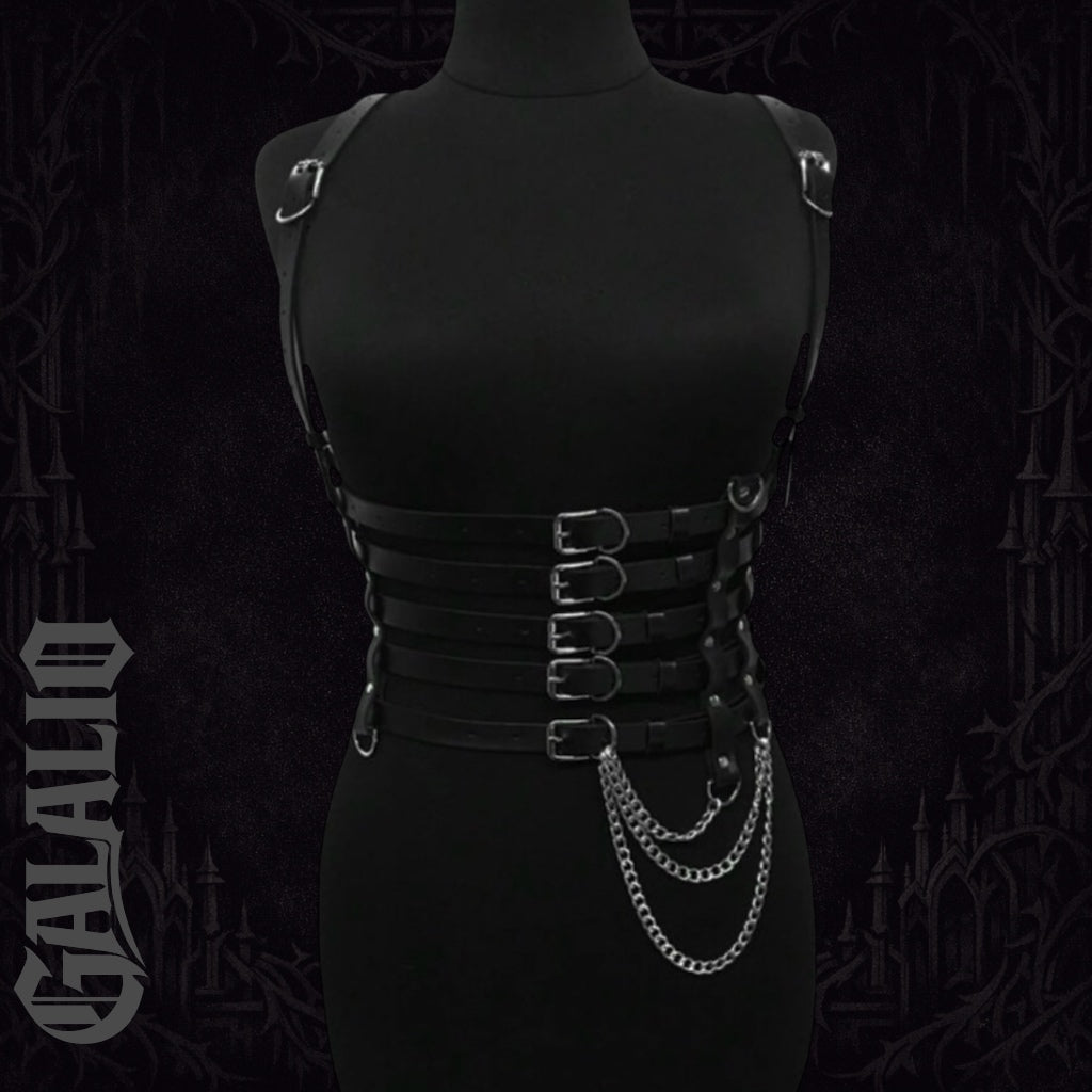 Women Gothic Style 5 Layer Chain Faux Leather Harness