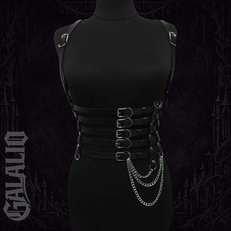 Women Gothic Style 5 Layer Chain Faux Leather Harness