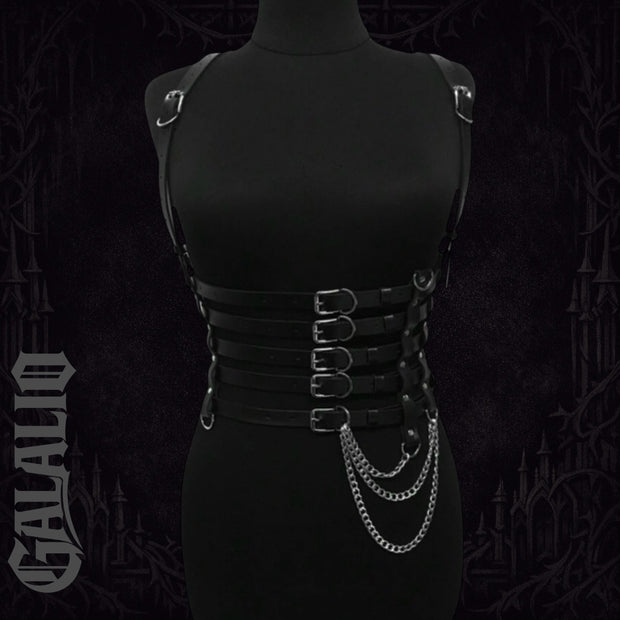 Women Gothic Style 5 Layer Chain Faux Leather Harness