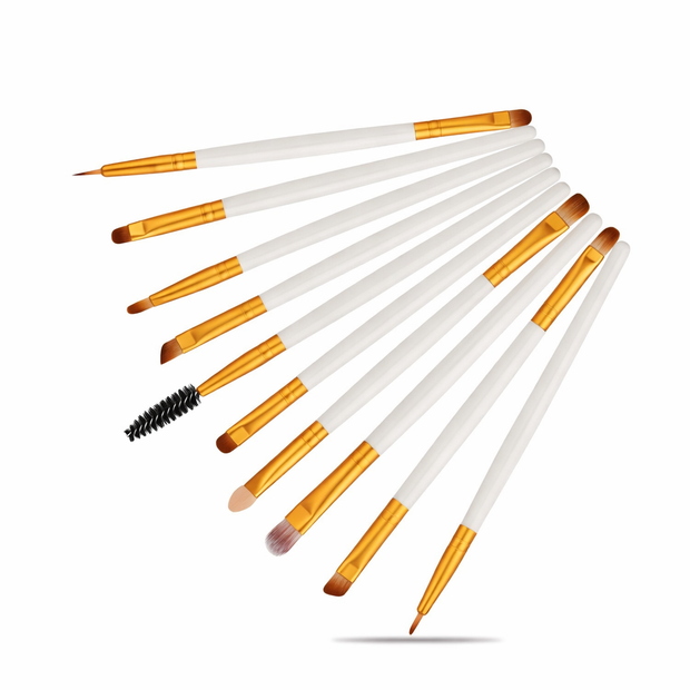 10 Pcs/Set White Gold Makeup Brushes