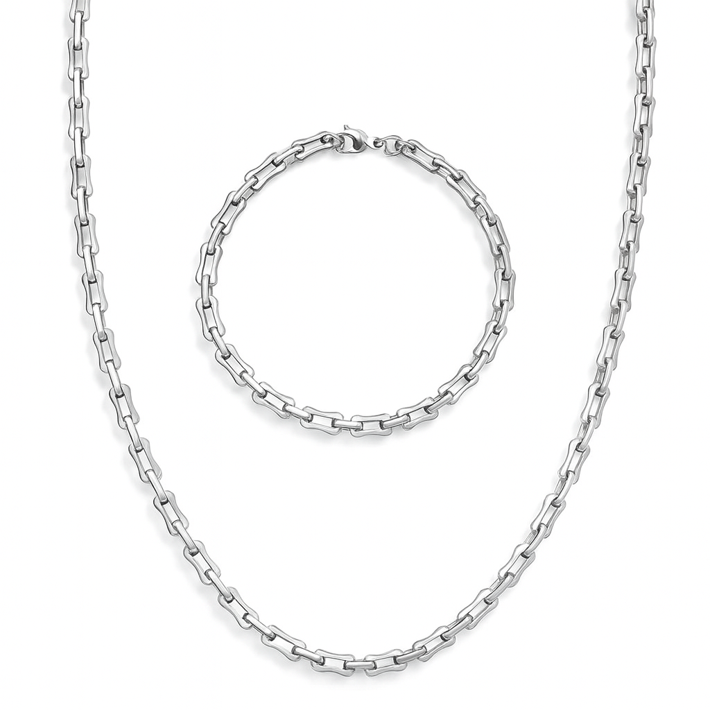 Stainless Steel Hollow Bone Joint Necklace & Bracelet Set