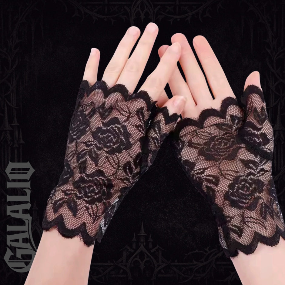 Gothic Lace Fingerless Gloves For Women