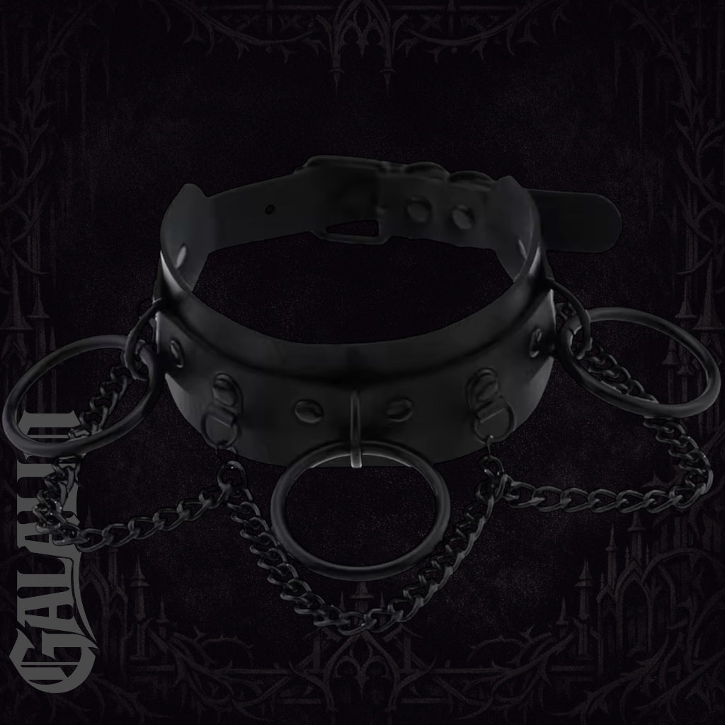 Black Gothic Punk Goth Chain Collar Dark Fashion Leather Choker Necklace
