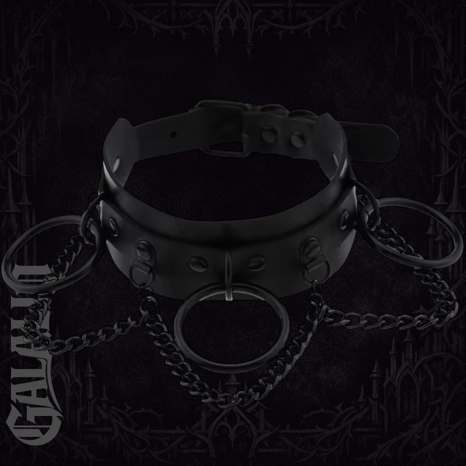 Black Gothic Punk Goth Chain Collar Dark Fashion Leather Choker Necklace