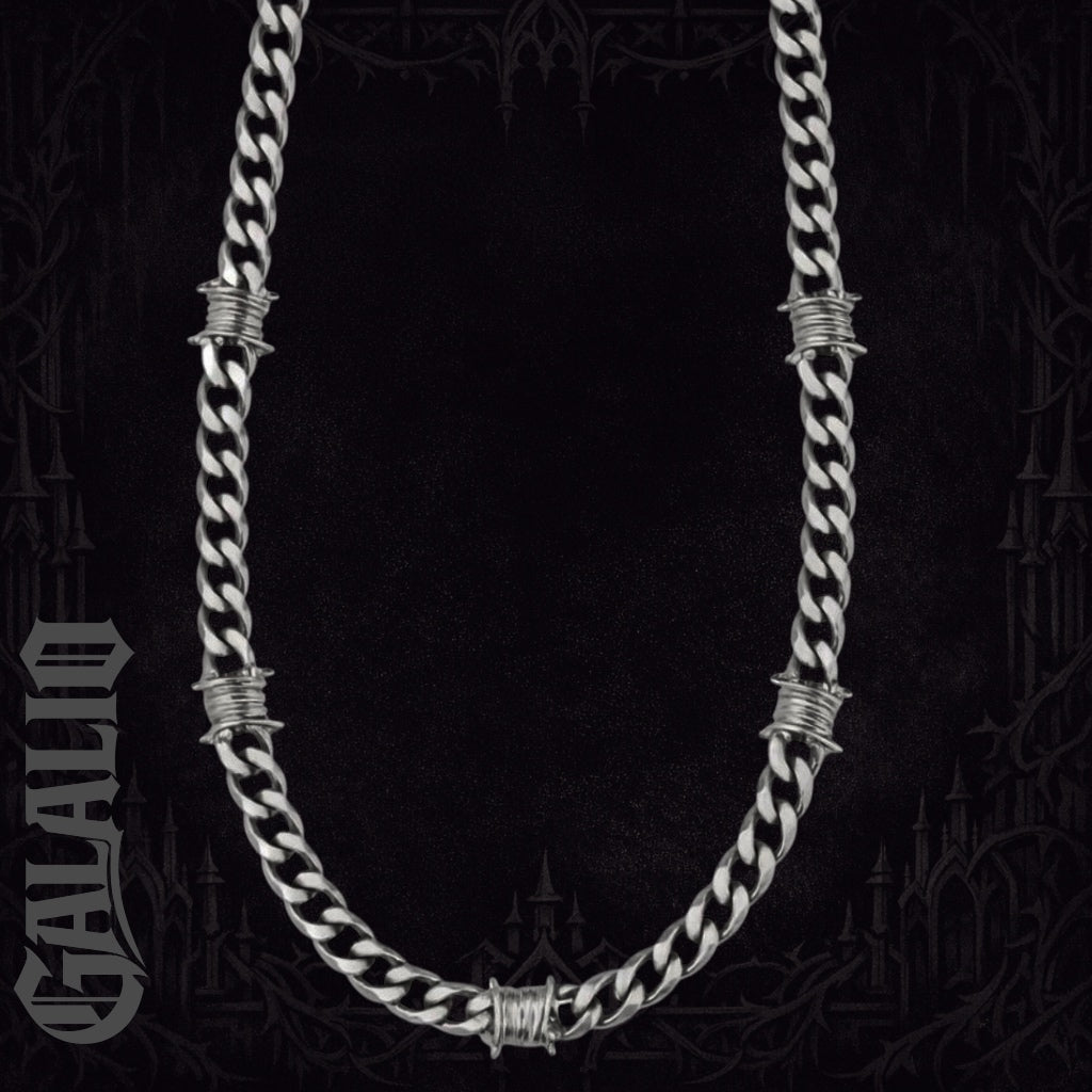 Men Barbed Wire Titanium Steel Studded Chain Necklace