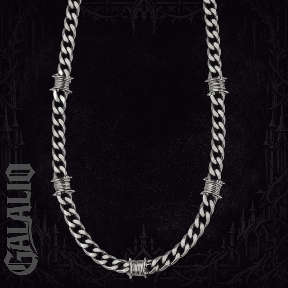 Men Barbed Wire Titanium Steel Studded Chain Necklace