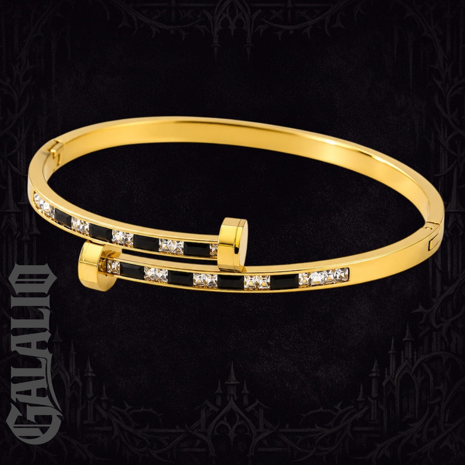 Women Stainless Steel Fashionable Black Stripe Nail Cuff Bracelet