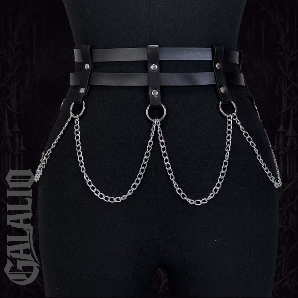 Women PU Leather Belt With Chain Gothic Adjustable Harness
