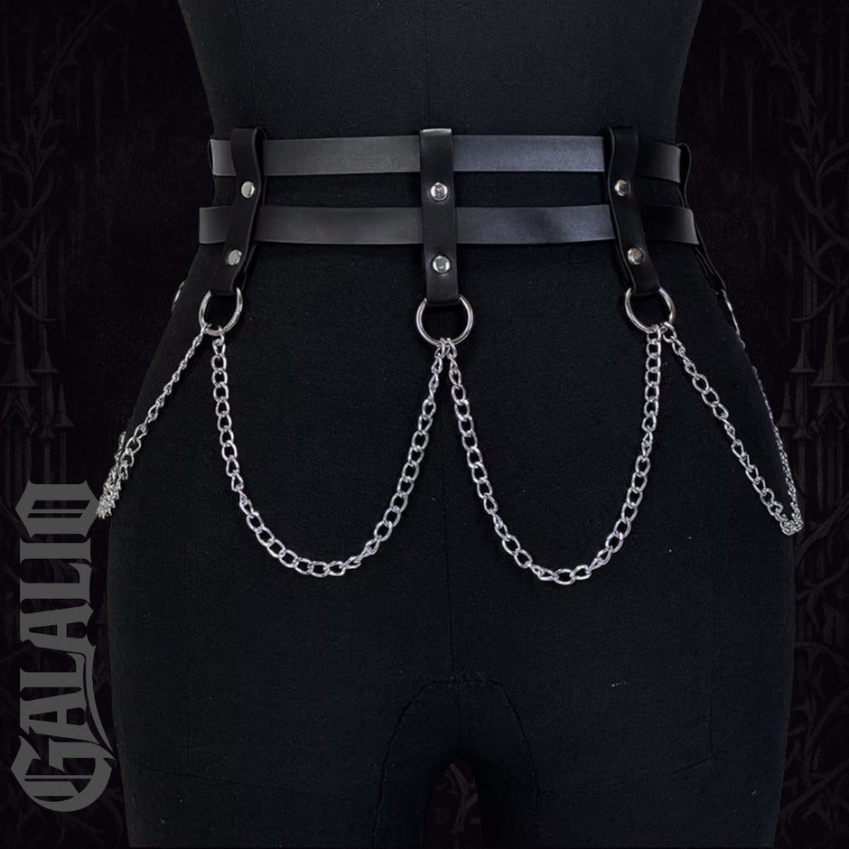 Women PU Leather Belt With Chain Gothic Adjustable Harness