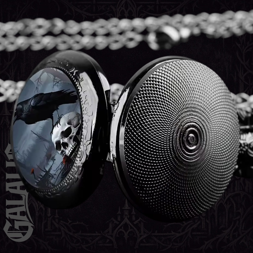 Vintage Gothic Crow & Skull Pattern Black Chain Watch