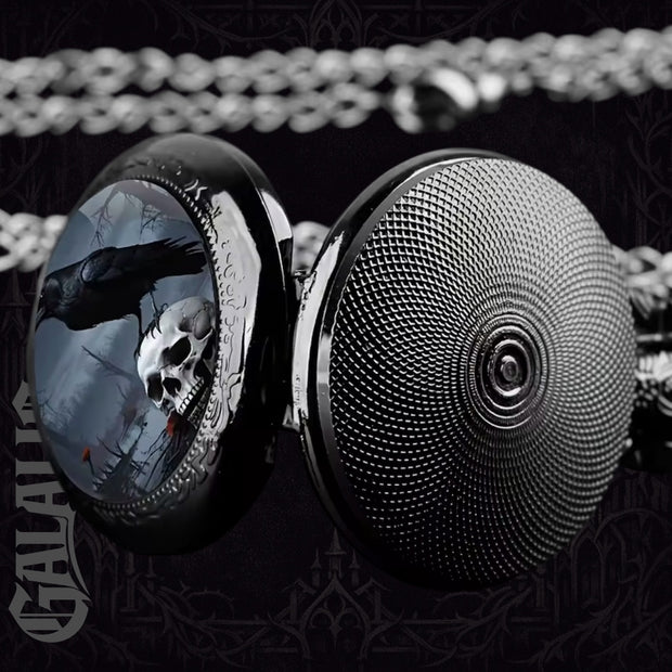 Vintage Gothic Crow & Skull Pattern Black Chain Watch