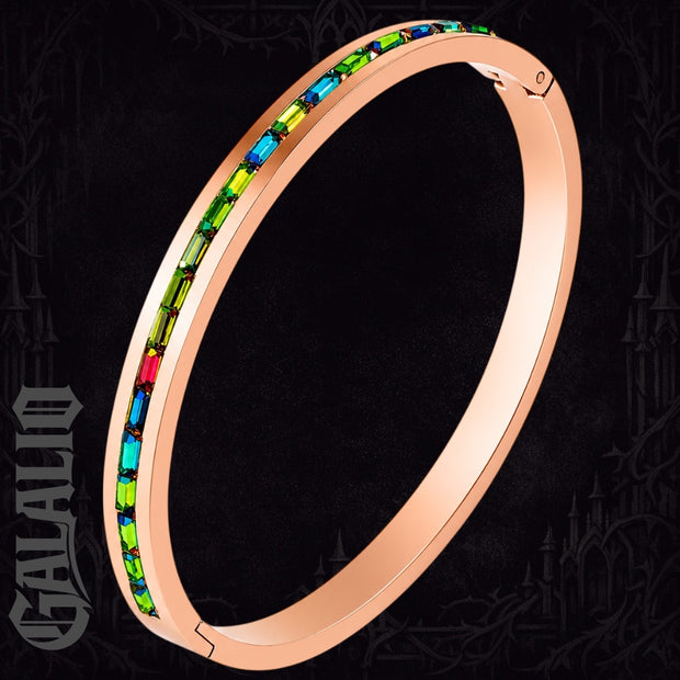 Women Colorful Crystal Row Bangle Stainless Bracelet